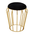 Orsina Jaipur Black Velvet Round Stool with Gold Cage Metal Base