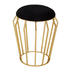 Orsina Jaipur Black Velvet Round Stool with Gold Cage Metal Base