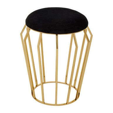 Orsina Jaipur Black Velvet Round Stool with Gold Cage Metal Base
