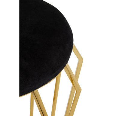 Orsina Jaipur Black Velvet Round Stool with Gold Cage Metal Base