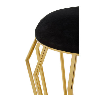Orsina Jaipur Black Velvet Round Stool with Gold Cage Metal Base