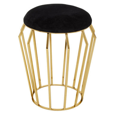 Orsina Jaipur Black Velvet Round Stool with Gold Cage Metal Base