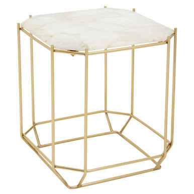 Orsina Jaipur White Quartz Side Table – Octagonal Stone & Metal Base