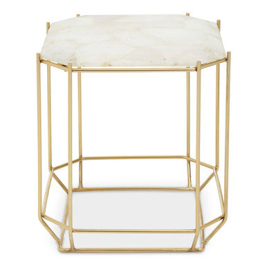 Orsina Jaipur White Quartz Side Table – Octagonal Stone & Metal Base
