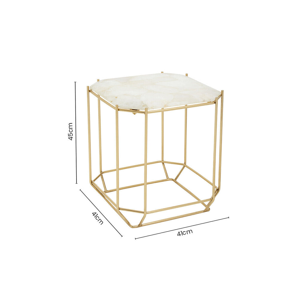 Orsina Jaipur White Quartz Side Table – Octagonal Stone & Metal Base