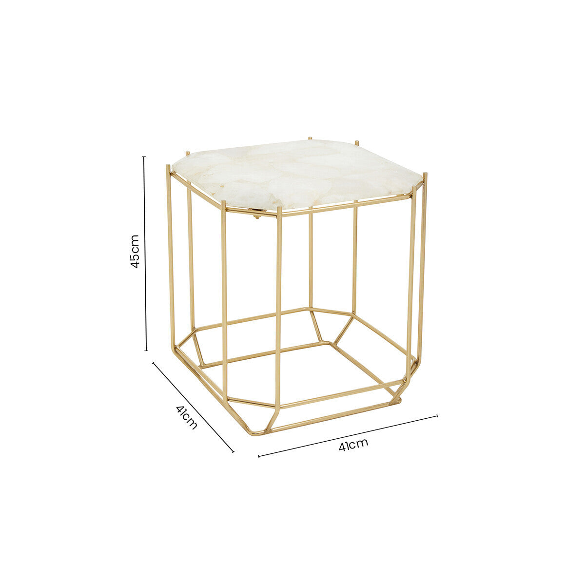 Orsina Jaipur White Quartz Side Table – Octagonal Stone & Metal Base