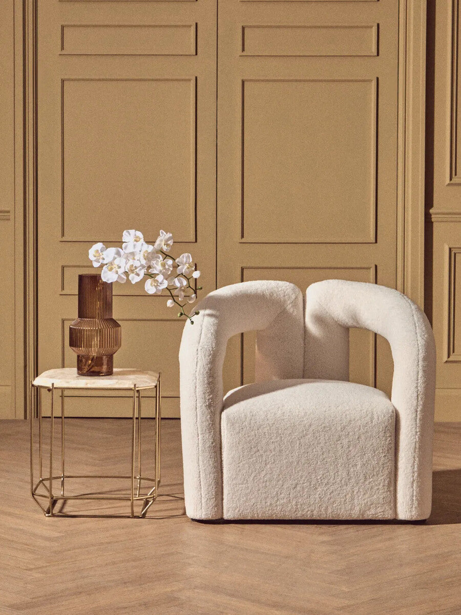 Orsina Jaipur White Quartz Side Table – Octagonal Stone & Metal Base