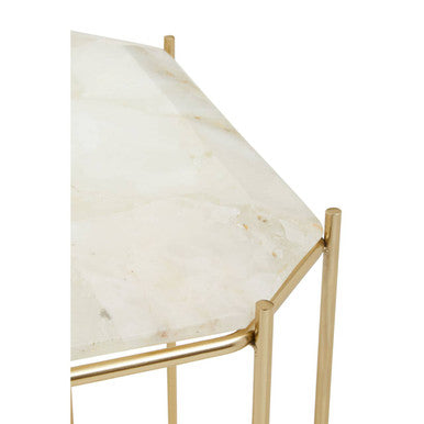 Orsina Jaipur White Quartz Side Table – Octagonal Stone & Metal Base