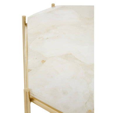 Orsina Jaipur White Quartz Side Table – Octagonal Stone & Metal Base