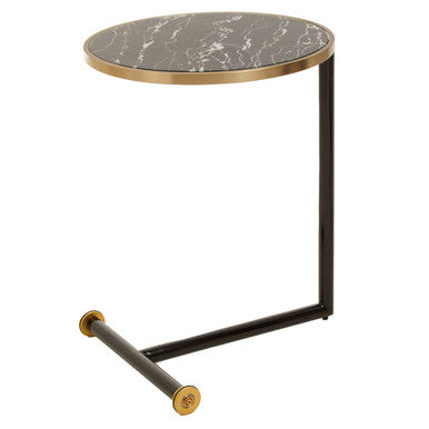 Orsina Oria Black Marble Effect Glass Side Table with Gold Accents