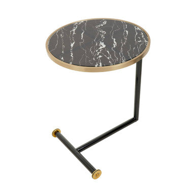 Orsina Oria Black Marble Effect Glass Side Table with Gold Accents