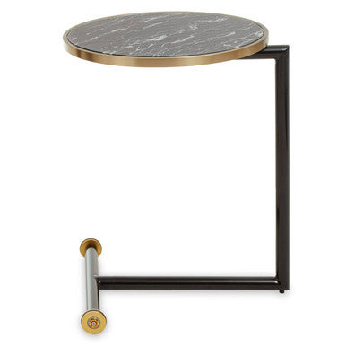 Orsina Oria Black Marble Effect Glass Side Table with Gold Accents