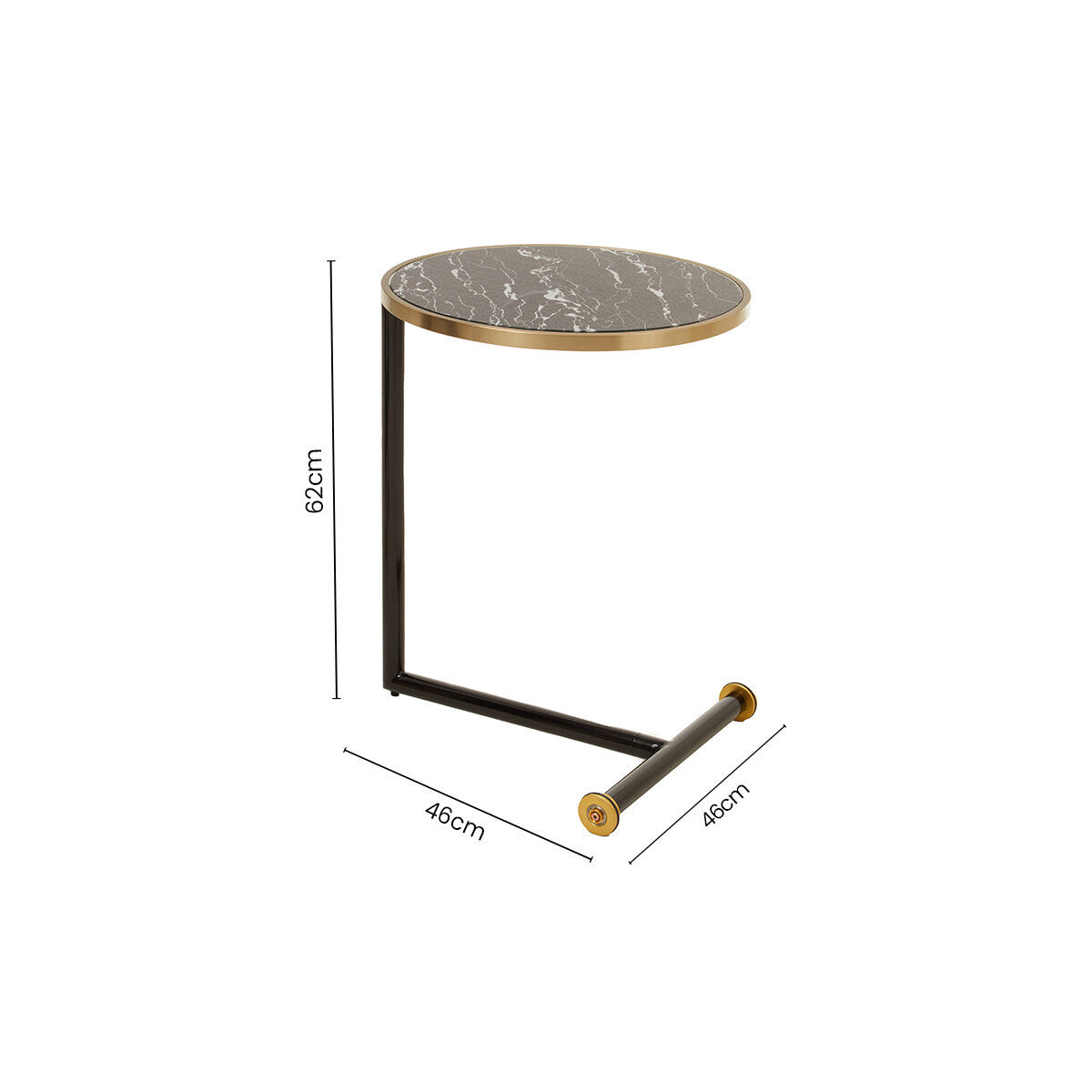 Orsina Oria Black Marble Effect Glass Side Table with Gold Accents