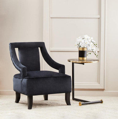 Orsina Oria Black Marble Effect Glass Side Table with Gold Accents