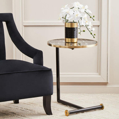 Orsina Oria Black Marble Effect Glass Side Table with Gold Accents