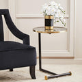 Orsina Oria Black Marble Effect Glass Side Table with Gold Accents