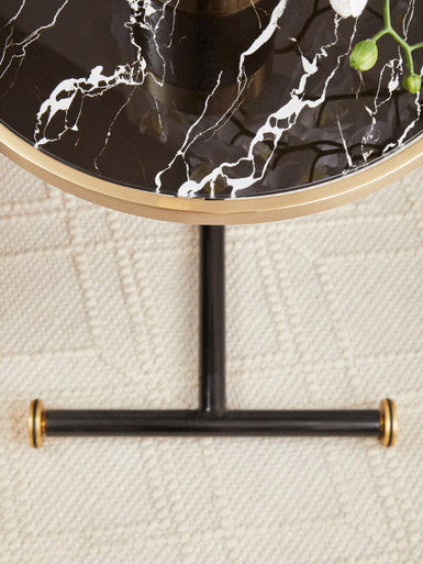 Orsina Oria Black Marble Effect Glass Side Table with Gold Accents