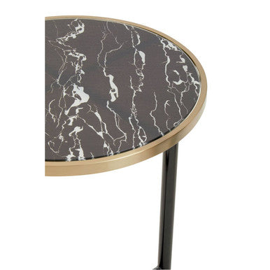 Orsina Oria Black Marble Effect Glass Side Table with Gold Accents
