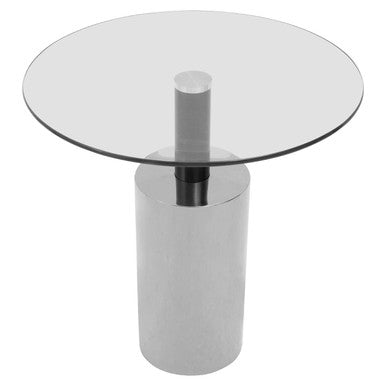 Orsina Oria Glass Side Table – Silver Steel Base with Black Column