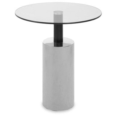 Orsina Oria Glass Side Table – Silver Steel Base with Black Column