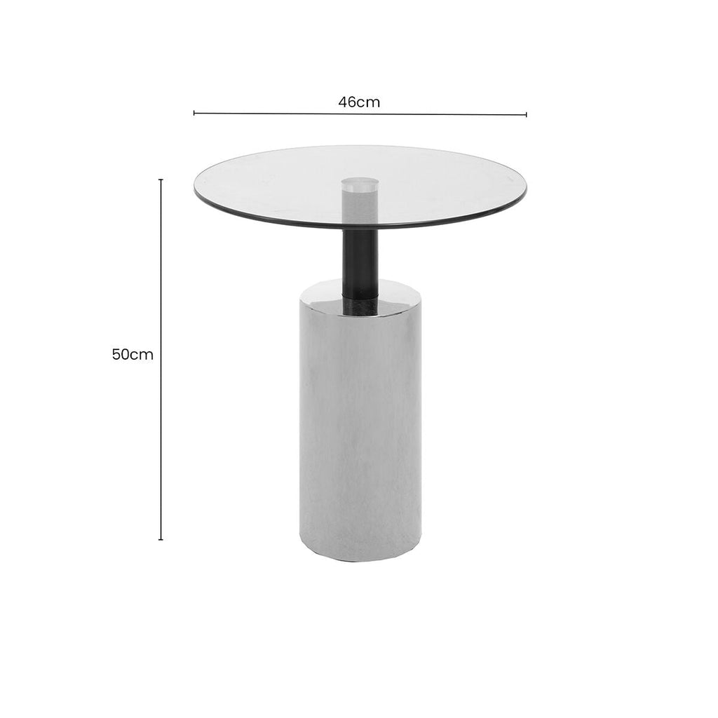 Orsina Oria Glass Side Table – Silver Steel Base with Black Column