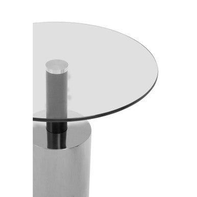 Orsina Oria Glass Side Table – Silver Steel Base with Black Column
