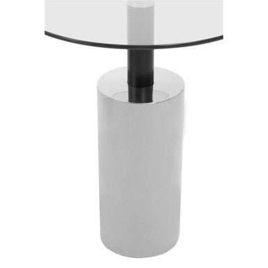 Orsina Oria Glass Side Table – Silver Steel Base with Black Column