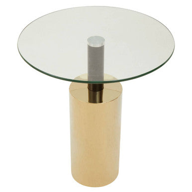 Orsina Oria Glass Side Table – Round Gold Steel Base with Black Accent