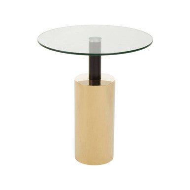 Orsina Oria Glass Side Table – Round Gold Steel Base with Black Accent
