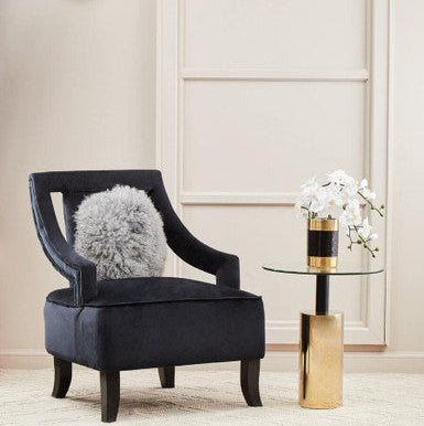 Orsina Oria Glass Side Table – Round Gold Steel Base with Black Accent