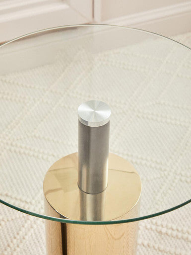 Orsina Oria Glass Side Table – Round Gold Steel Base with Black Accent