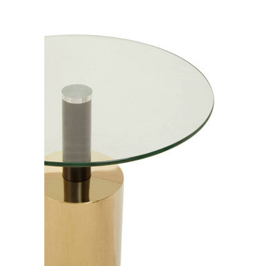 Orsina Oria Glass Side Table – Round Gold Steel Base with Black Accent