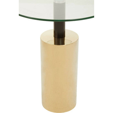 Orsina Oria Glass Side Table – Round Gold Steel Base with Black Accent