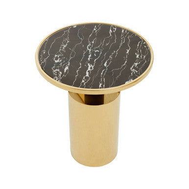 Orsina Oria Black Marble Effect Side Table with Gold Base | 46cm
