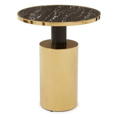 Orsina Oria Black Marble Effect Side Table with Gold Base | 46cm