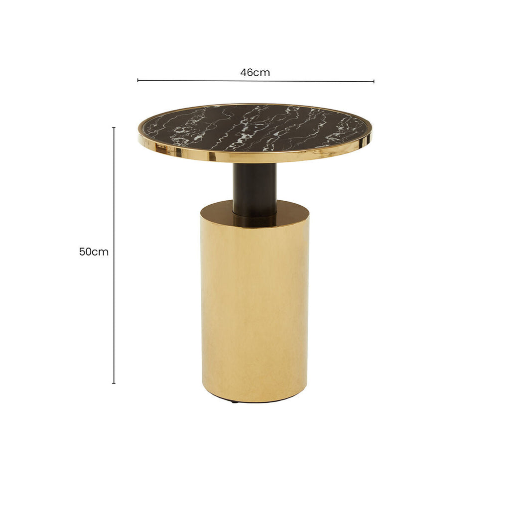 Orsina Oria Black Marble Effect Side Table with Gold Base | 46cm