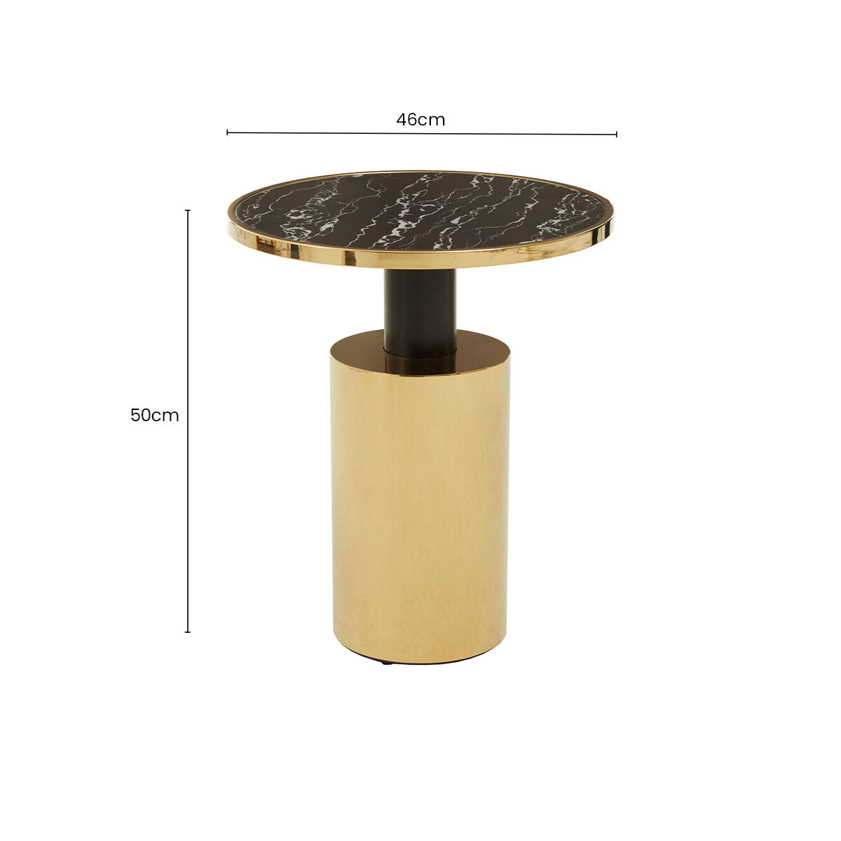 Orsina Oria Black Marble Effect Side Table with Gold Base | 46cm