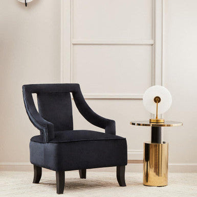 Orsina Oria Black Marble Effect Side Table with Gold Base | 46cm