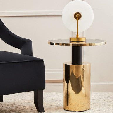 Orsina Oria Black Marble Effect Side Table with Gold Base | 46cm