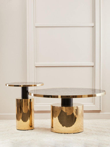 Orsina Oria Black Marble Effect Side Table with Gold Base | 46cm
