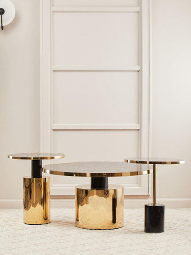 Orsina Oria Black Marble Effect Side Table with Gold Base | 46cm