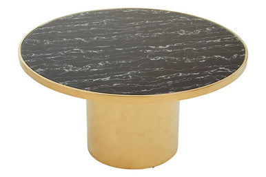 Orsina Oria Black Marble Effect Glass Coffee Table with Gold Base