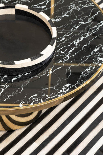 Orsina Oria Black Marble Effect Glass Coffee Table with Gold Base