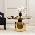 Orsina Oria Black Marble Effect Glass Coffee Table with Gold Base