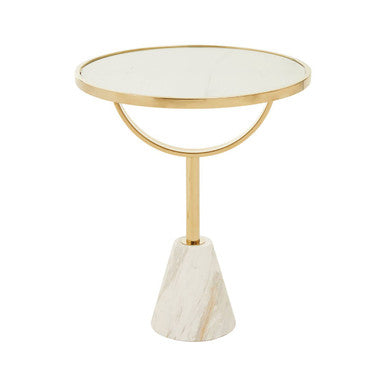 Orsina Oria Side Table – White Glass and Marble with Gold Metal