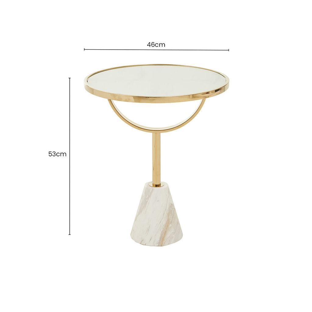 Orsina Oria Side Table – White Glass and Marble with Gold Metal