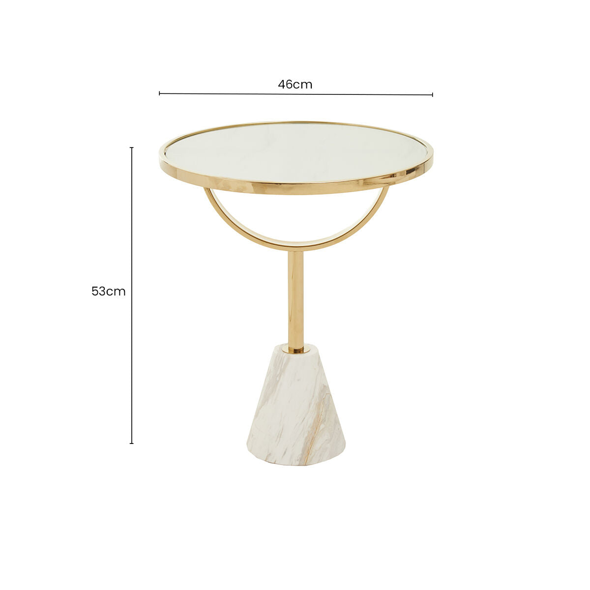 Orsina Oria Side Table – White Glass and Marble with Gold Metal
