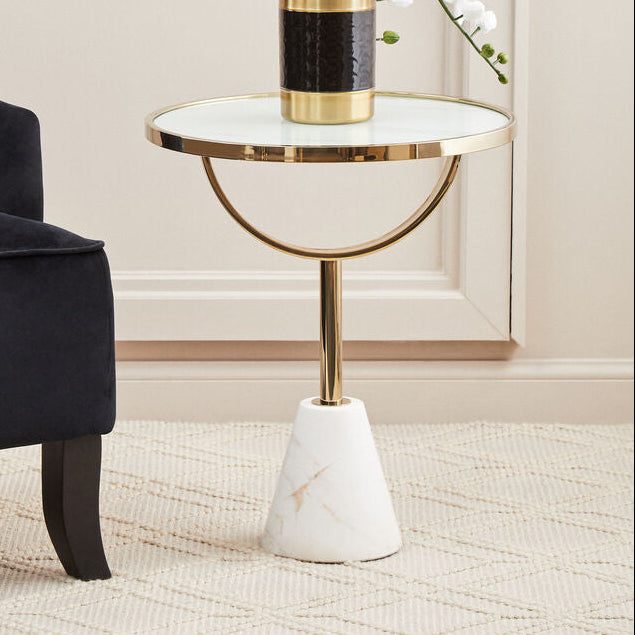 Orsina Oria Side Table – White Glass and Marble with Gold Metal