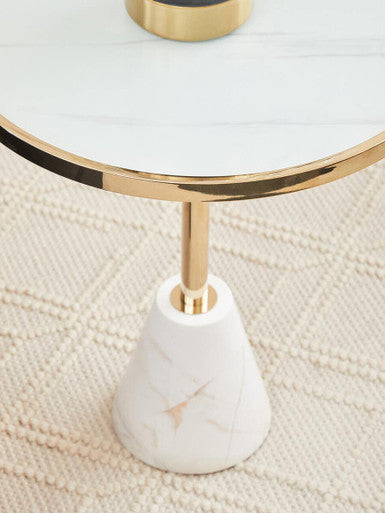 Orsina Oria Side Table – White Glass and Marble with Gold Metal