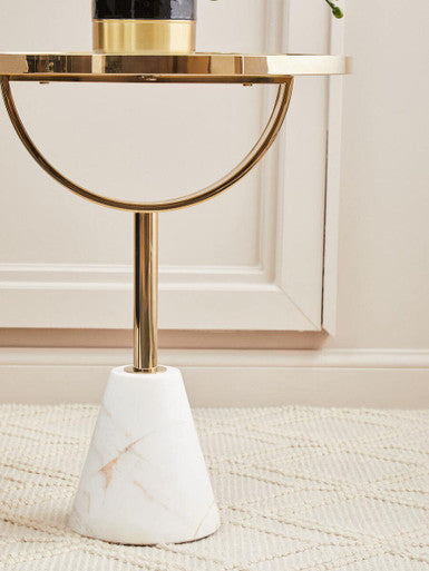 Orsina Oria Side Table – White Glass and Marble with Gold Metal